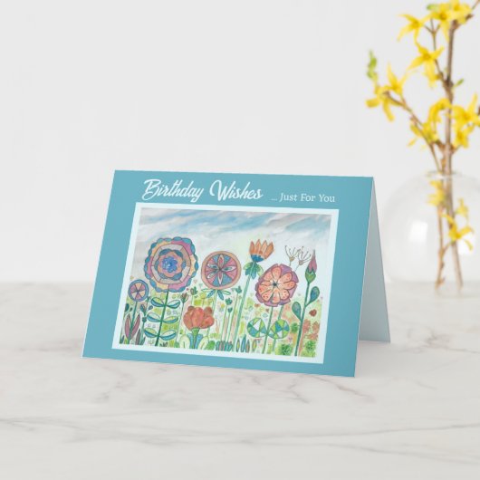 フラワーウィムシーカラフル誕生日カード カード (黄色い花)