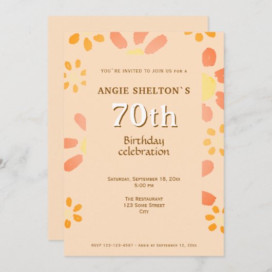 フラワーウォータカラーフローラ70thバースデーパーティー 招待状 (正面/裏面)