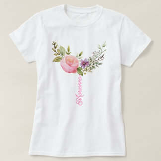 フラワーウォータカラープリントカスタム、Tシャツ Tシャツ