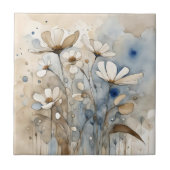 フラワーウォータカラー抽象芸術ベージュグレー タイル (正面)