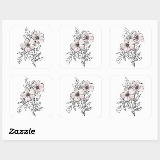 フラワーウォーターのカラーラインアート、美的要素 スクエアシール (シート)