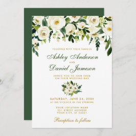 フラワーウォーターカラーグリーンゴールド結婚式招待状GB 招待状
