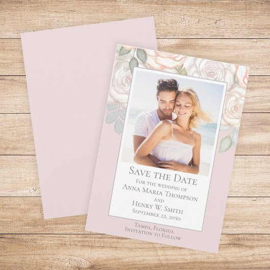 フラワーウォーターカラーグリーンセーブザデート ブラッシュ 招待状