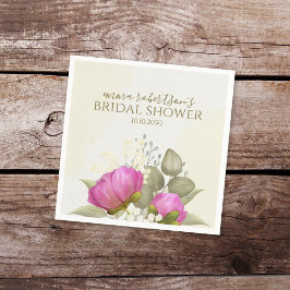 フラワーウォーターカラーグリーン ピオニー ブライダルシャワー スタンダードカクテルナプキン