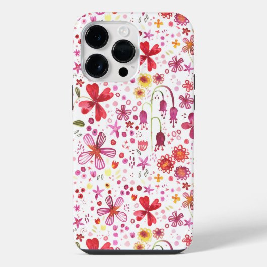 フラワーウォーターカラーパターン iPhoneケース (裏面)