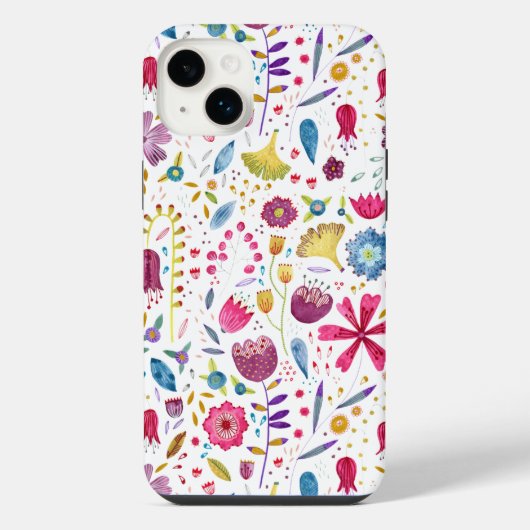 フラワーウォーターカラーパターン iPhoneケース (裏面)