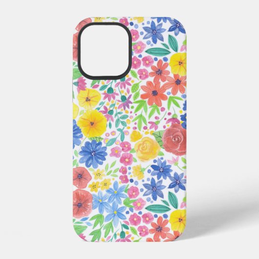 フラワーウォーターカラーパターン iPhoneケース (裏面)