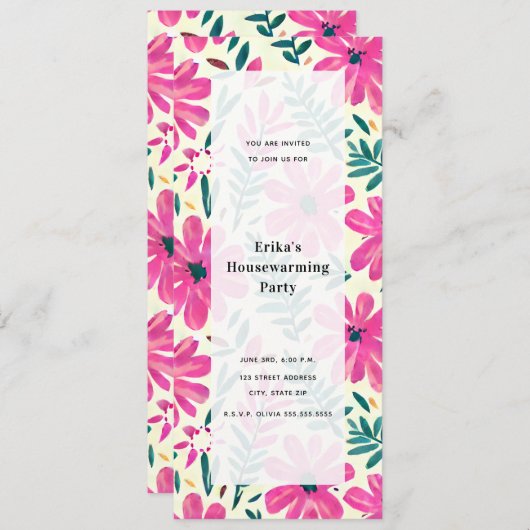 フラワーウォーターカラーパーティー 招待状 (正面/裏面)