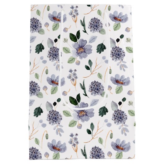 フラワーウォーターカラーパープルパターン ミディアムペーパーバッグ (裏面)