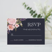 フラワーウォーターカラーピオニーピンクネイビーRSVP 出欠カード (スタンド正面)