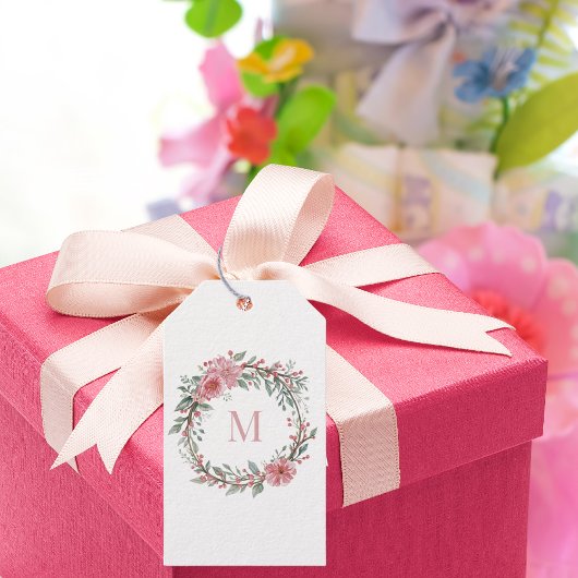 フラワーウォーターカラーモノグラム - イニシャルをパーソナライズ ギフトタグ