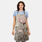 フラワーウォーターカラー抽象芸術ベージュピンク エプロン (着用した状態)