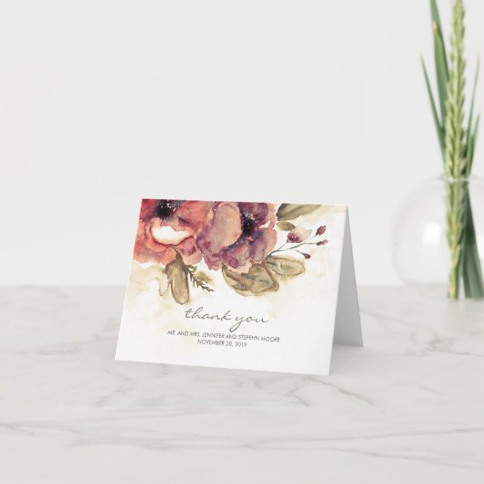 フラワーウォーターカラー ヴィンテージ ウェディング サンクス サンキューカード (正面)