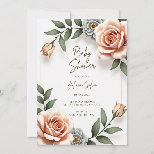 フラワーウォーター色男の赤ちゃんシャワー招待状 シーズンカード (正面)