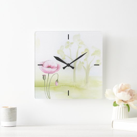 フラワーウォールクロック スクエア壁時計 (ホーム)