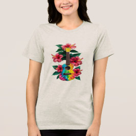 フラワーウクレレギターTシャツラウンドネックショートシル トライブレンドTシャツ