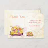 フラワーウミガメ赤ちゃんシャワーありがとう サンキューカード (正面/裏面)