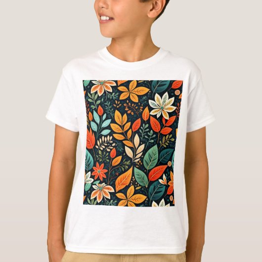 フラワーエキゾチックフラワーパターン Tシャツ (正面)