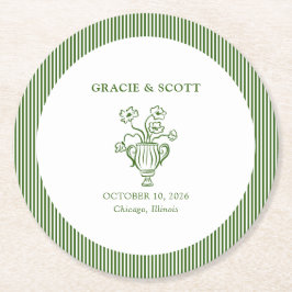 フラワーエレガントガーデンパーティークラシックグリーン結婚ズ ラウンドペーパーコースター