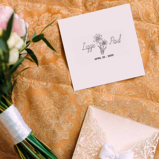 フラワーエレガントスクリプト日付の保存 ラバースタンプ