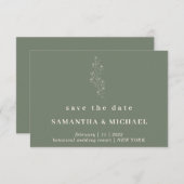 フラワーエレガントセージグリーンインディ救の日結婚付 招待状 (正面/裏面)
