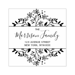 フラワーエレガントフレームのスクリプトアドレス ラバースタンプ