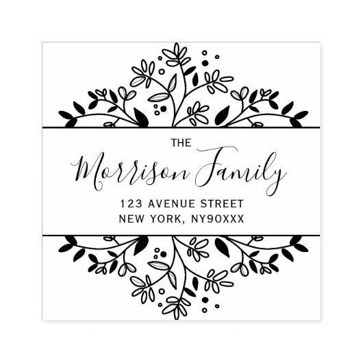 フラワーエレガントフレームのスクリプトアドレス ラバースタンプ (インプリント)