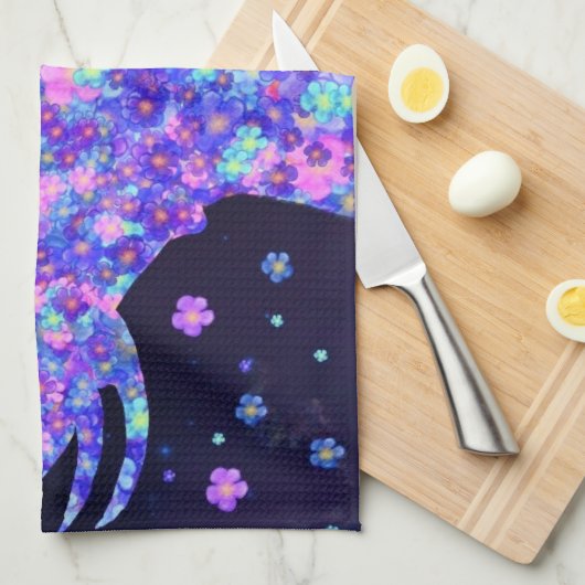 フラワーエレファントキッチンタオル キッチンタオル (四つ折り)