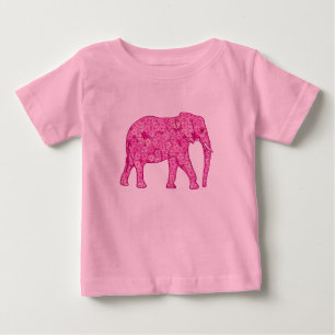 フラワーエレファント – 明るい赤紫色ピンクベビーTシャツ ベビーTシャツ