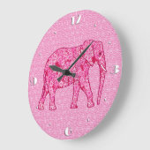 フラワーエレファント – 明るい赤紫色ピンク ラージ壁時計 (傾斜)