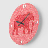 フラワーエレファント-深いレッドとサンゴ ラージ壁時計 (傾斜)