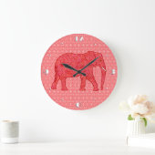 フラワーエレファント-深いレッドとサンゴ ラージ壁時計 (ホーム)