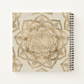 フラワーオブライフインロータス – パステルゴールドとキャンバス ノートブック (裏面)