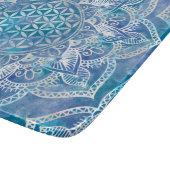 フラワーオブライフインロータス-水彩青 カッティングボード (角)