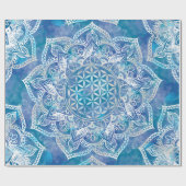 フラワーオブライフインロータス-水彩青 ラッピングペーパー (フラット)