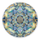 フラワーオブライフイン神聖なジオメトリ大理石オーナメント セラミックノブ (正面)