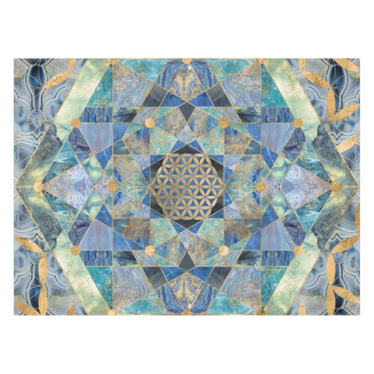 フラワーオブライフイン神聖なジオメトリ大理石オーナメント テーブルクロス (正面(横))