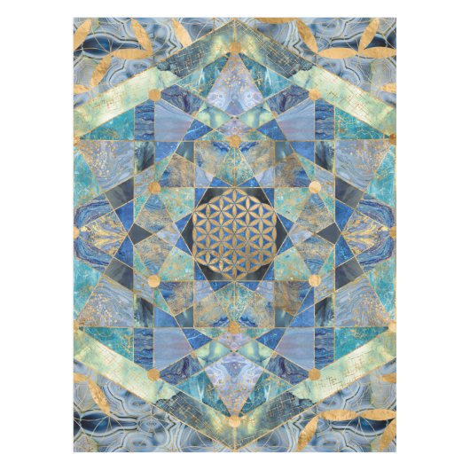 フラワーオブライフイン神聖なジオメトリ大理石オーナメント テーブルクロス (正面)