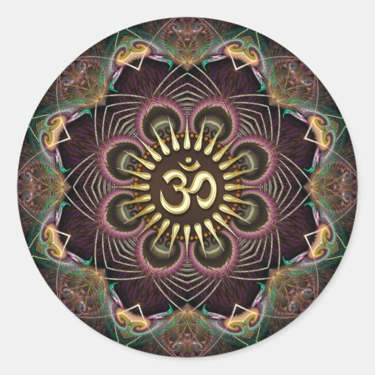 フラワーオブライフゴールデンOMアート ラウンドシール (正面)