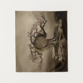 フラワーオブライフツリーゴールデンモーニング タペストリー (正面)