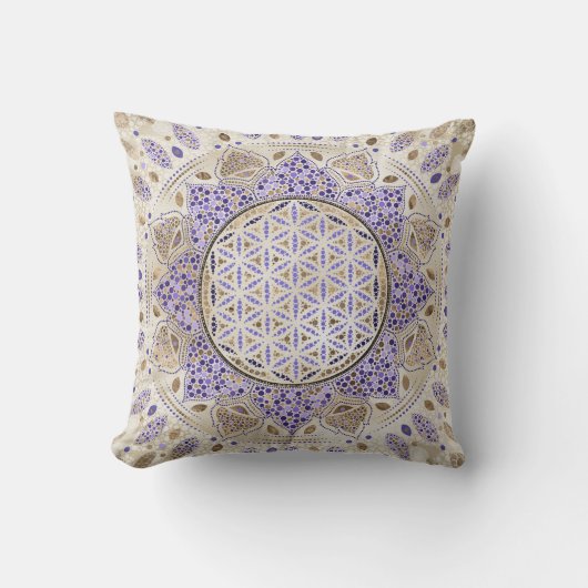 フラワーオブライフドットアートパステル,プルと金ゴールド クッション (正面)