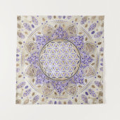 フラワーオブライフドットアートパステル，プルと金ゴールド タペストリー (正面(横))