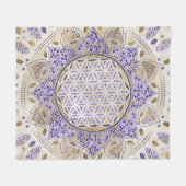 フラワーオブライフドットアートパステル，プルと金ゴールド フリースブランケット (正面(横))