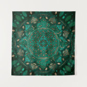 フラワーオブライフドットアートマラカイト金ゴールド タペストリー (正面(横))