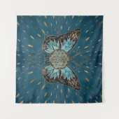 フラワーオブライフバタフライ – ブルージェムストーンと金ゴールド タペストリー (正面(横))