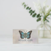 フラワーオブライフバタフライ-青い宝石と金ゴールド 名刺 (スタンド正面)