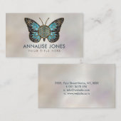 フラワーオブライフバタフライ-青い宝石と金ゴールド 名刺 (正面/裏面)