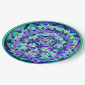 フラワーオブライフブルーとティール（緑がかった色）紙プレート ペーパープレート (アングル)