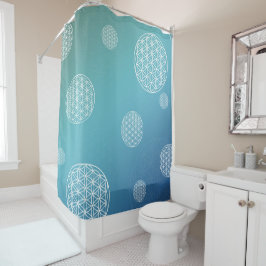 フラワーオブライフブルーターコイズ シャワーカーテン