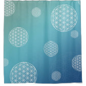 フラワーオブライフブルーターコイズ シャワーカーテン (正面)